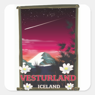 Reiseplakat für Island Quadratischer Aufkleber