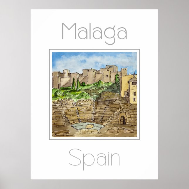 Reiseplakat für Malaga Spanien Poster (Vorne)