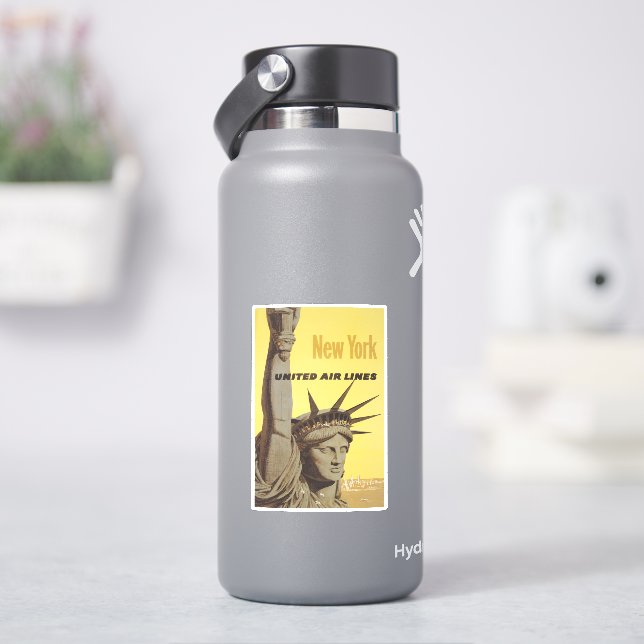 Reiseplakat für New York, United Air Lines Aufkleber (HydroFlask)