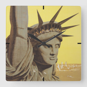 Reiseplakat für New York, United Air Lines Quadratische Wanduhr