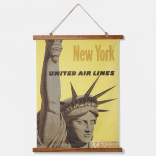 Reiseplakat für New York, United Air Lines Wandteppich Mit Holzrahmen