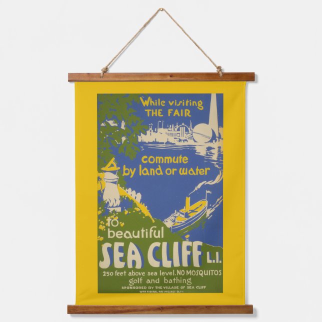 Reiseplakat für Sea Cliff, Long Island 2 Wandteppich Mit Holzrahmen (Vorderseite)