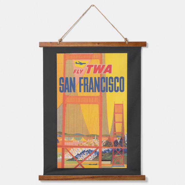 Reiseplakat für TWA nach San Francisco Wandteppich Mit Holzrahmen (Vorderseite)