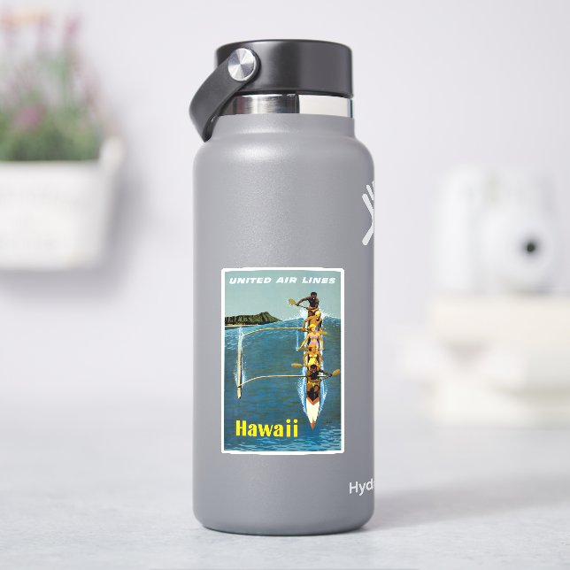 Reiseplakat für United Air Lines nach Hawaii Aufkleber (HydroFlask)