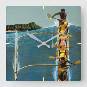 Reiseplakat für United Air Lines nach Hawaii Quadratische Wanduhr