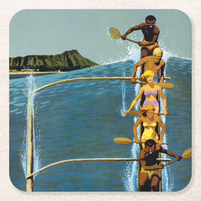 Reiseplakat für United Air Lines nach Hawaii Rechteckiger Pappuntersetzer (Vorderseite)