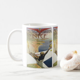 Reiseplakat im Vintage-Stil, Flugzeug über Nizza F Kaffeetasse