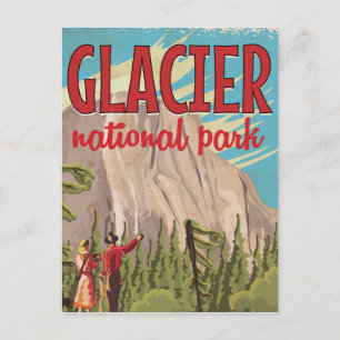 Reiseplakat im Vintage-Stil für den Glacier Nation Postkarte