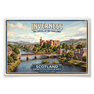 Reiseplakat im Vintage-Stil für die Inverness-Scho Fotodruck