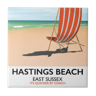 Reiseplakat im Vintage-Stil für Hastings Beach, Ea Fliese