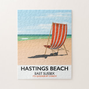 Reiseplakat im Vintage-Stil für Hastings Beach, Ea Puzzle