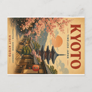 Reiseplakat im Vintage-Stil für Kyoto mit Kirschbl Feiertagspostkarte