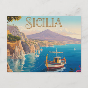 Reiseplakat im Vintage-Stil für Sizilien Italien Feiertagspostkarte
