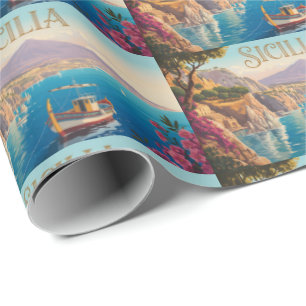 Reiseplakat im Vintage-Stil für Sizilien Italien Geschenkpapier