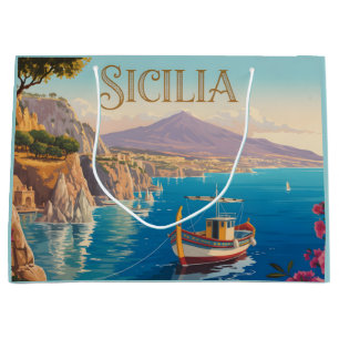 Reiseplakat im Vintage-Stil für Sizilien Italien Große Geschenktüte