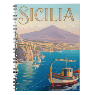 Reiseplakat im Vintage-Stil für Sizilien Italien Notizblock
