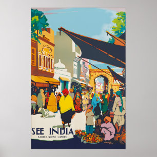 Reiseplakat im Vintage-Stil Indien Lahore Straßens Poster