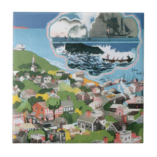 Reiseplakat im Vintage-Stil, Karte von Nantucket I Fliese