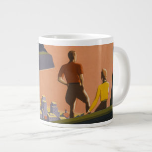 Reiseplakat im Vintage-Stil mit Blick über Berge Jumbo-Tasse