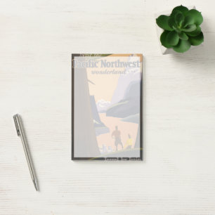 Reiseplakat im Vintage-Stil mit Blick über Berge Post-it Klebezettel