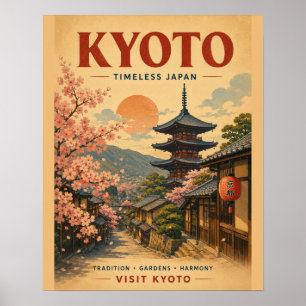 Reiseplakat im Vintage-Stil mit Kirschblüten aus K Poster