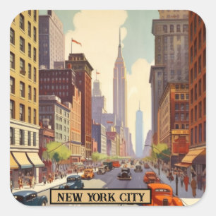 Reiseplakat im Vintage-Stil New York City Quadratischer Aufkleber