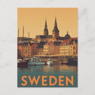 Reiseplakat im Vintage-Stil Schweden Hafenansicht Postkarte