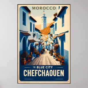 Reiseplakat im Vintage-Stil von Chefchaouen, Marok Poster