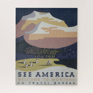 Reiseplakat im Vintage-Stil zur Förderung des Tour Puzzle