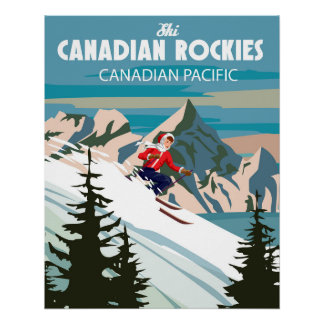 Reiseplakat Kanadisches Rockies Skigebiet Vintag Poster