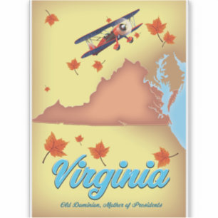Reiseplakat Karte des US-Bundesstaates Virginia Aufkleber