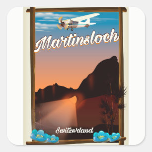 Reiseplakat Martinsloch Schweiz Quadratischer Aufkleber