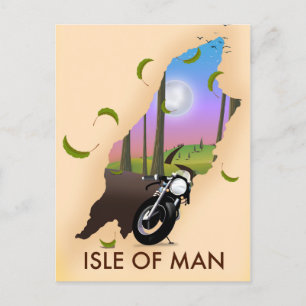 Reiseplakat mit Motorradkarte der Isle of Man Postkarte