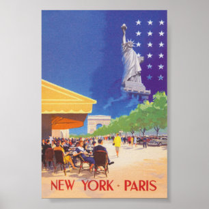 Reiseplakat New York nach Paris im Vintage-Stil Poster