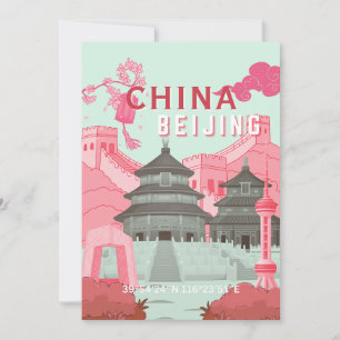 Reiseplakat Peking China Mintgrün, Rosa Kunst Dankeskarte