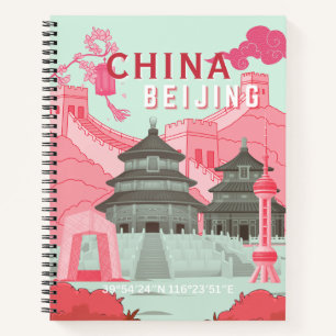 Reiseplakat Peking China Mintgrün, Rosa Kunst Notizbuch