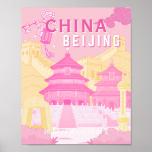 Reiseplakat Peking China Rosa & Gelbe Kunst Poster
