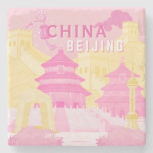 Reiseplakat Peking China   Rosa & Gelbe Kunst Steinuntersetzer