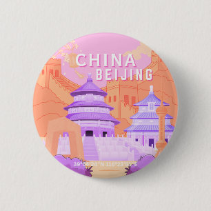 Reiseplakat Peking China Rosa & Lavendel Kunst Button
