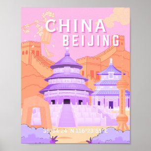Reiseplakat Peking China Rosa & Lavendel Kunst Poster