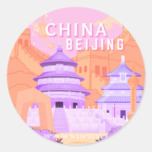 Reiseplakat Peking China Rosa & Lavendel Kunst Runder Aufkleber