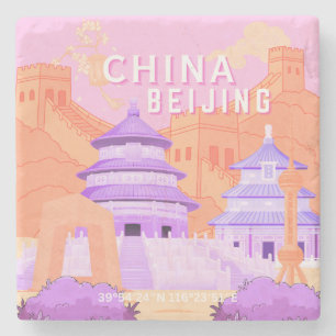 Reiseplakat Peking China Rosa & Lavendel Kunst Steinuntersetzer