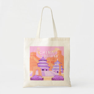 Reiseplakat Peking China Rosa & Lavendel Kunst Tragetasche