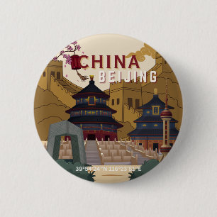 Reiseplakat Peking China Vintage-Illustration Button