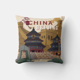 Reiseplakat Peking China Vintage-Illustration Kissen