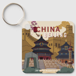 Reiseplakat Peking China   Vintage-Illustration Schlüsselanhänger