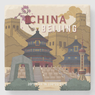Reiseplakat Peking China Vintage-Illustration Steinuntersetzer