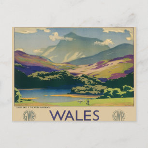 Reiseplakat-Postkarte aus Wales im Vintage-Stil Postkarte