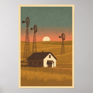 Reiseplakat 'Prairie Windmills at Dusk' Poster