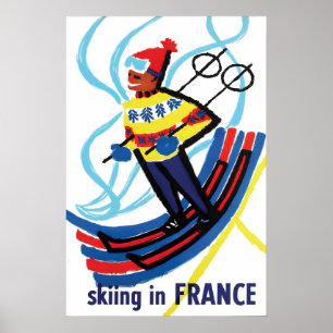 Reiseplakat Skifahren in Frankreich Vintage-Wand Poster